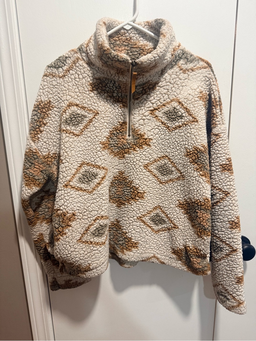 Thread & Supply Sherpa Half-Zip Pullover - Cream, Brown & Gray